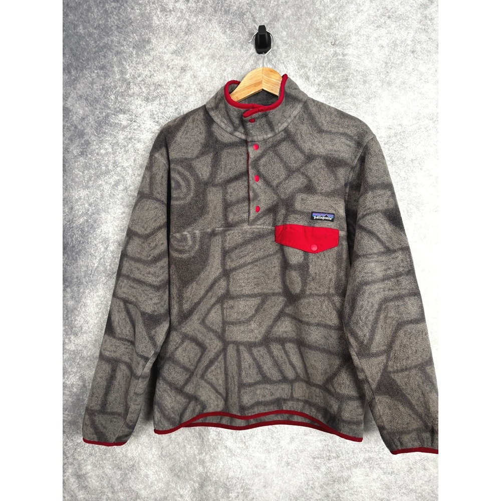 Patagonia Men's Lightweight Snap-T Synchilla Gray Stone Print Jacket Size Large